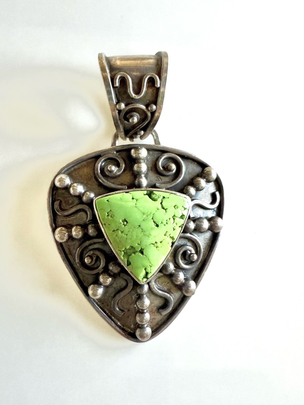 Green Turquoise 925 Sterling Silver Triangle Pendant Necklace Women Jewelry